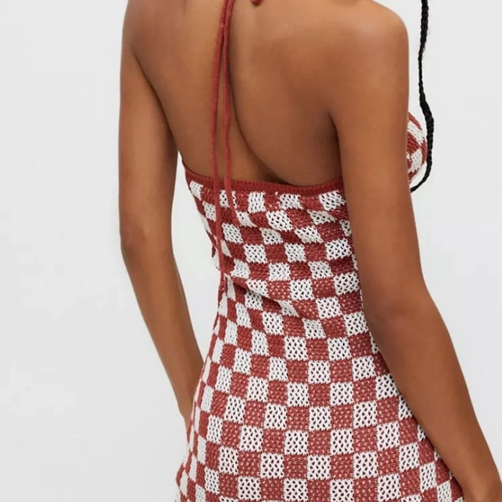 Isalis Village Crochet Halter Mini Dress in Rust - Picture 3 of 8